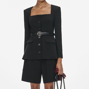 SP VIP PRICE Black Tailored Crepe Playsuit
