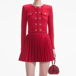 SELF PORTRAIT SS24 Red Pleated Knit Mini Skirt