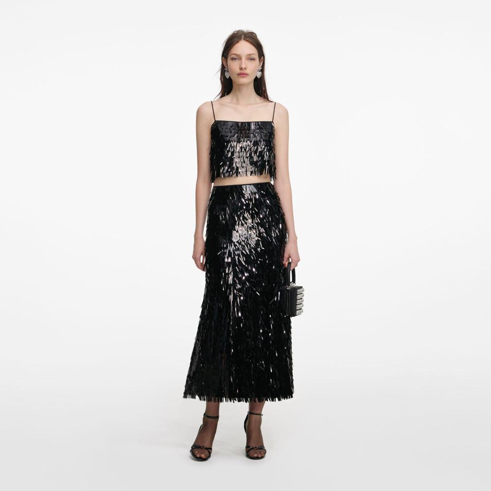 SP VIP PRICE Black Sequin Midi Skirt
