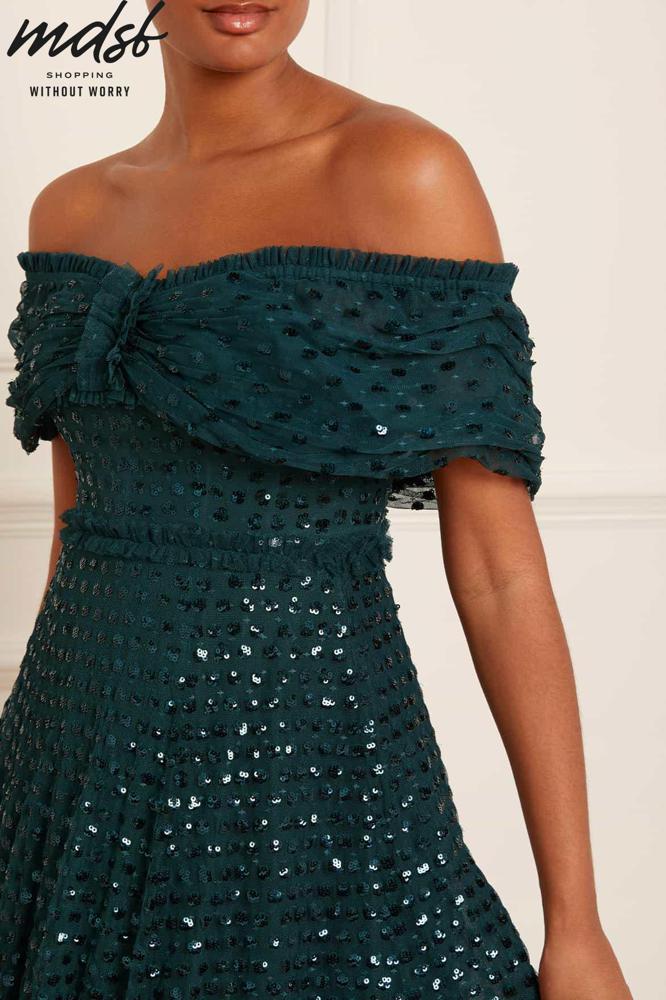 Needle & Thread CHRISTMAS SALE Grace Off-Shoulder Ankle Gown - green