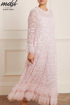 Needle & Thread CHRISTMAS SALE Celia Long Sleeve Ankle Gown - pink