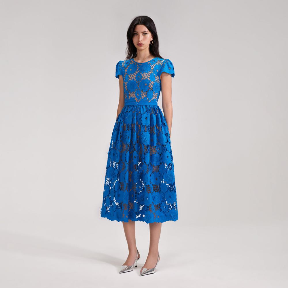 SELF PORTRAIT BLACK FRIDAY SALE Blue Poppy Midi Dress