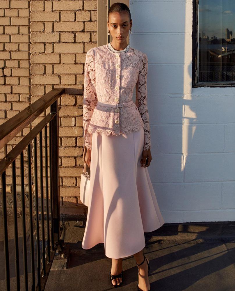 SP VIP PRICE Pink Tailored Lace Midi Dress