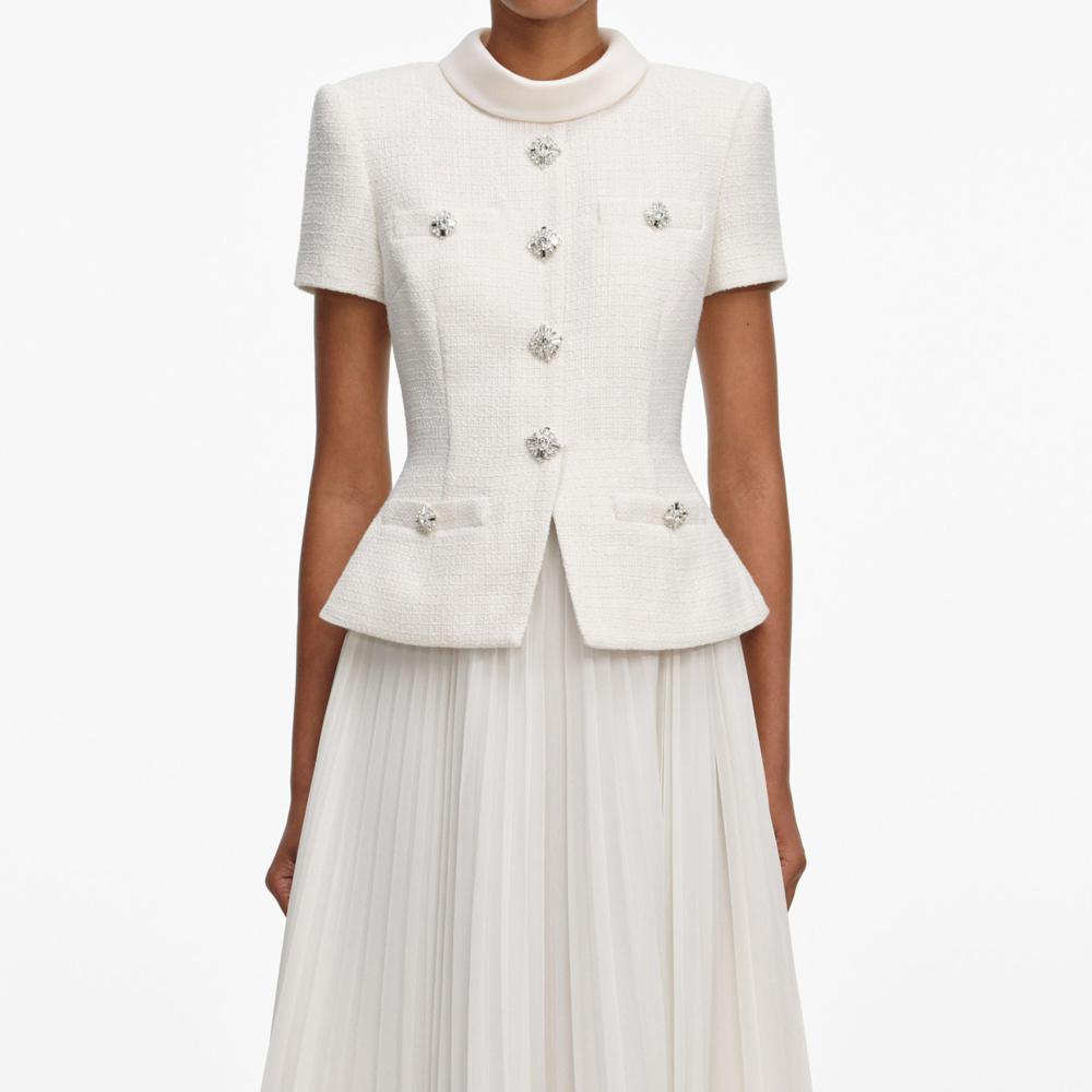 SP VIP PRICE Cream Boucle Collared Midi Dress