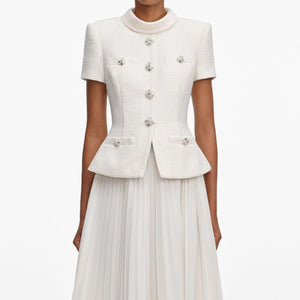 SP VIP PRICE Cream Boucle Collared Midi Dress