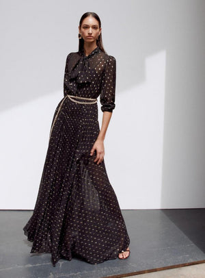 SP VIP PRICE Black And Gold Pussy Bow Maxi Dress