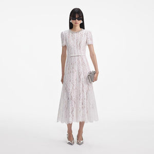 SELF PORTRAIT SS24 White Sequin Lace Midi Dress