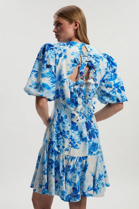Karen Millen UK SALE Tall Rosette Ruffle Woven Mini Dress