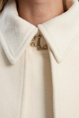 Karen Millen UK SALE Brushed Wool Pu Mix Placed Floral Embroidery Applique Tailored Cape Full Skirted Midi Coat - ivory