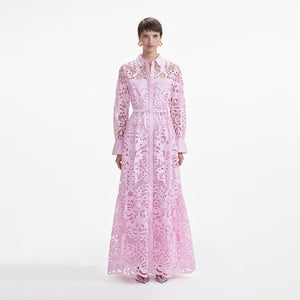 SELF PORTRAIT SS24 Pink Cotton Lace Maxi Dress