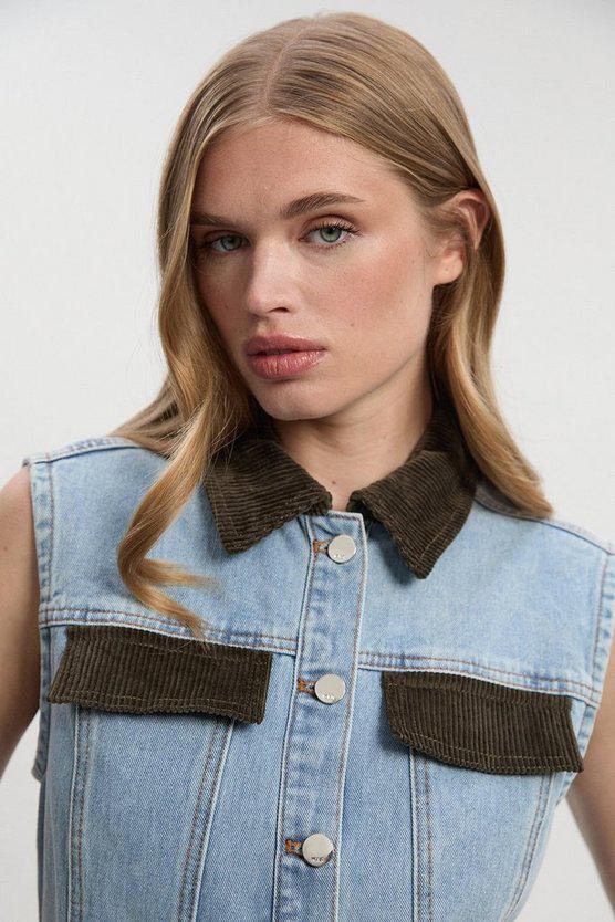 Karen Millen UK SALE Denim and Cord Mix Mini Dress