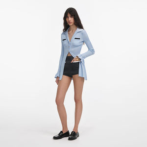 SP VIP PRICE Blue Ribbed Viscose Knit Longline Top