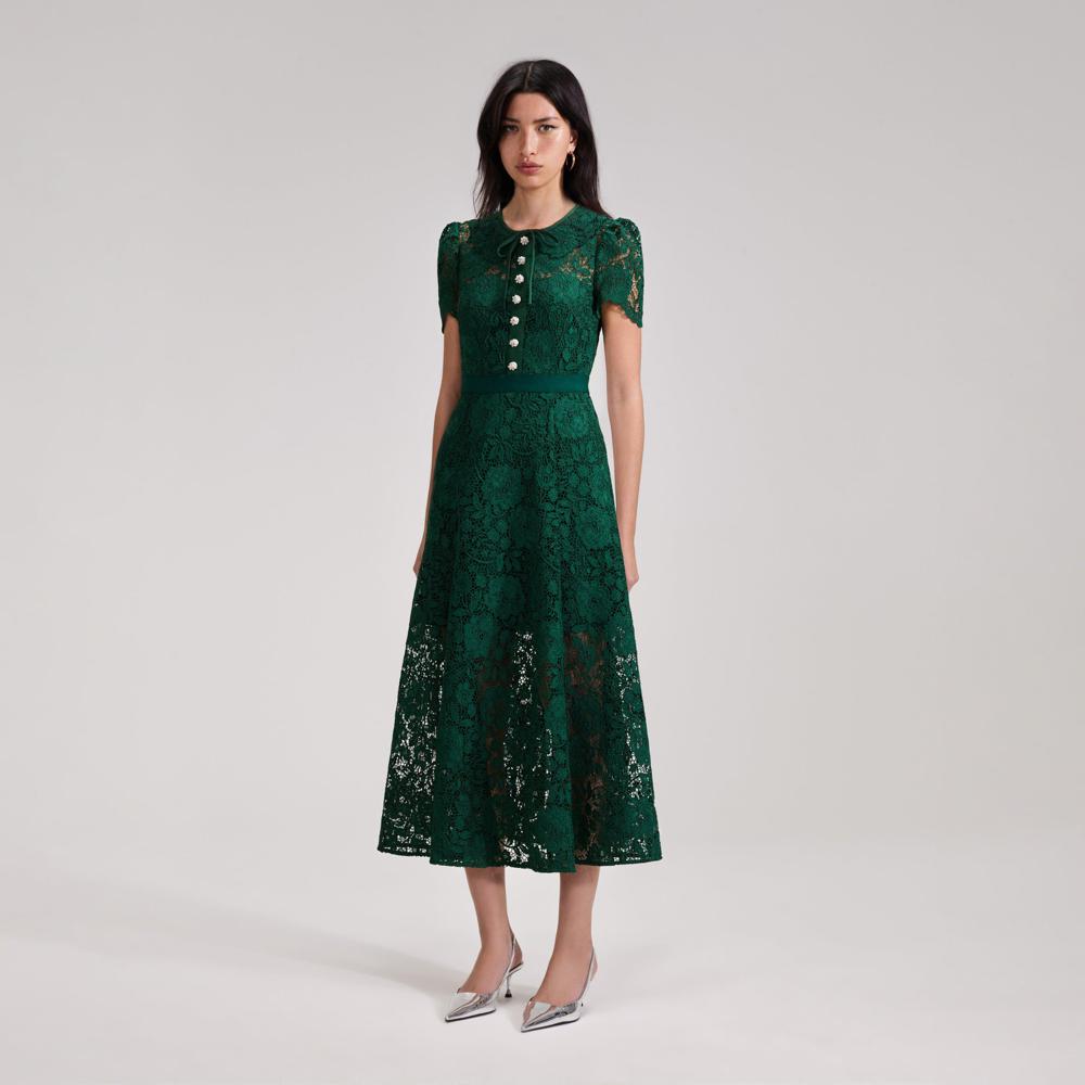 SELF PORTRAIT BLACK FRIDAY SALE Green Cord Lace Midi Dress