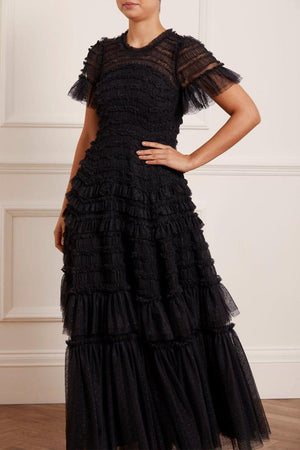 Needle & Thread SPRING/SUMMER Valentine Ruffle Gown - black