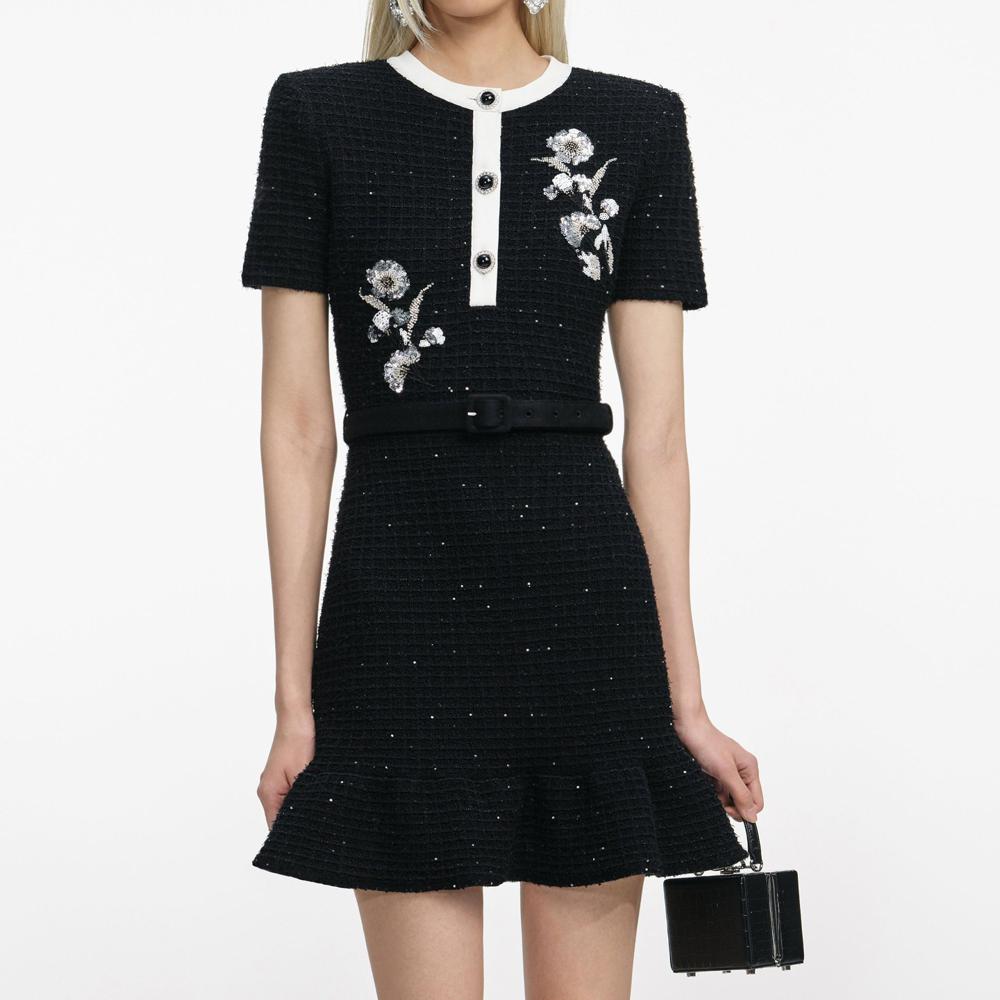 SP VIP PRICE Black Floral Textured Knit Mini Dress