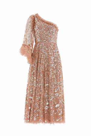 Needle & Thread CYBER SALE Falling Leaves One-Shoulder Ankle Gown - beige