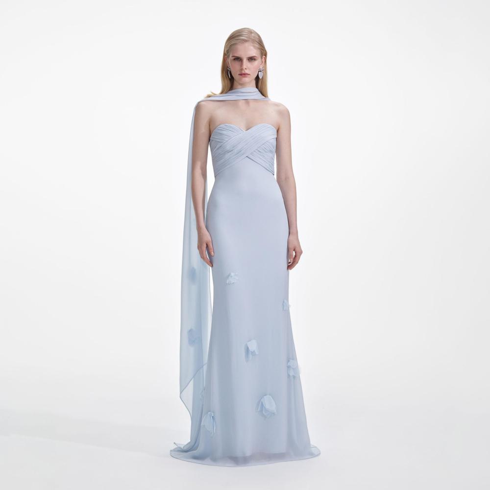 SP VIP PRICE Blue Georgette Flower Maxi Dress