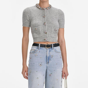 SP VIP PRICE Grey Embellished Trim Knit Top