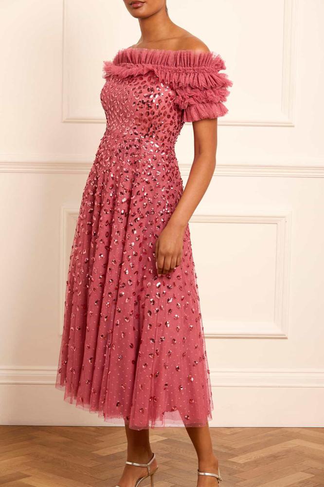 Needle & Thread CYBER SALE Autumn Leaves Off-Shoulder Ballerina Dress - pink