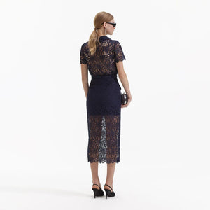 SELF PORTRAIT BLACK FRIDAY SALE Navy Guipure Lace Midi Skirt