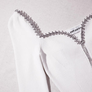 SELF PORTRAIT BLACK FRIDAY SALE White Knit Diamante Top