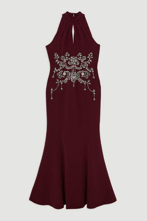 Karen Millen UK SALE Petite Crystal Embellished Halter Midaxi Dress