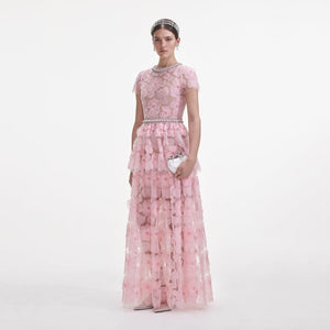 SELF PORTRAIT SS25 VIP PRICE Pink Embellished Tulle Maxi Dress