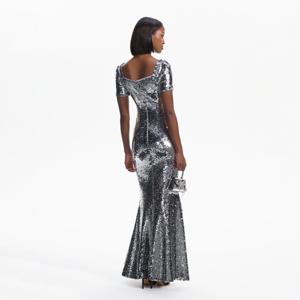 SELF PORTRAIT BLACK FRIDAY SALE Silver Sequin Maxi Dress