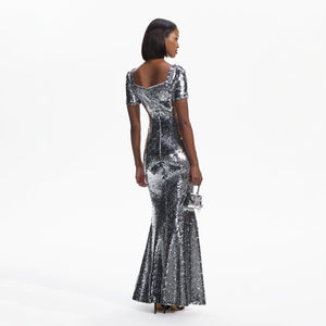 SELF PORTRAIT BLACK FRIDAY SALE Silver Sequin Maxi Dress