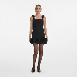 SP VIP PRICE Black Crepe 3D Flower Mini Dress