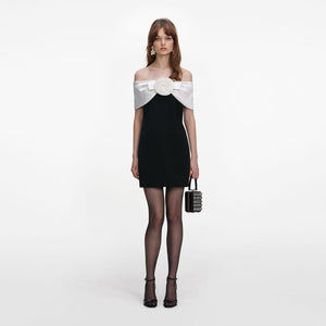 SP VIP PRICE Black Crepe Flower Mini Dress