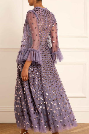 Needle & Thread CYBER SALE Glisten Long Sleeve Ankle Gown - purple