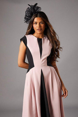 Karen Millen UK SALE Petite Crepe colour Block Midi Dress - blush