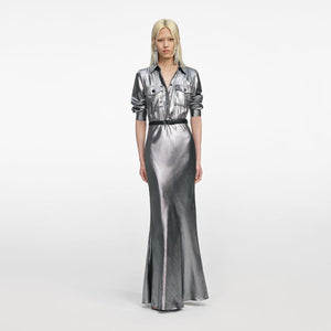 SP VIP PRICE Silver Metallic Crinkle Maxi Dress