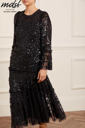 Needle & Thread CHRISTMAS SALE Annie Sequin Tiered Ankle Gown - black