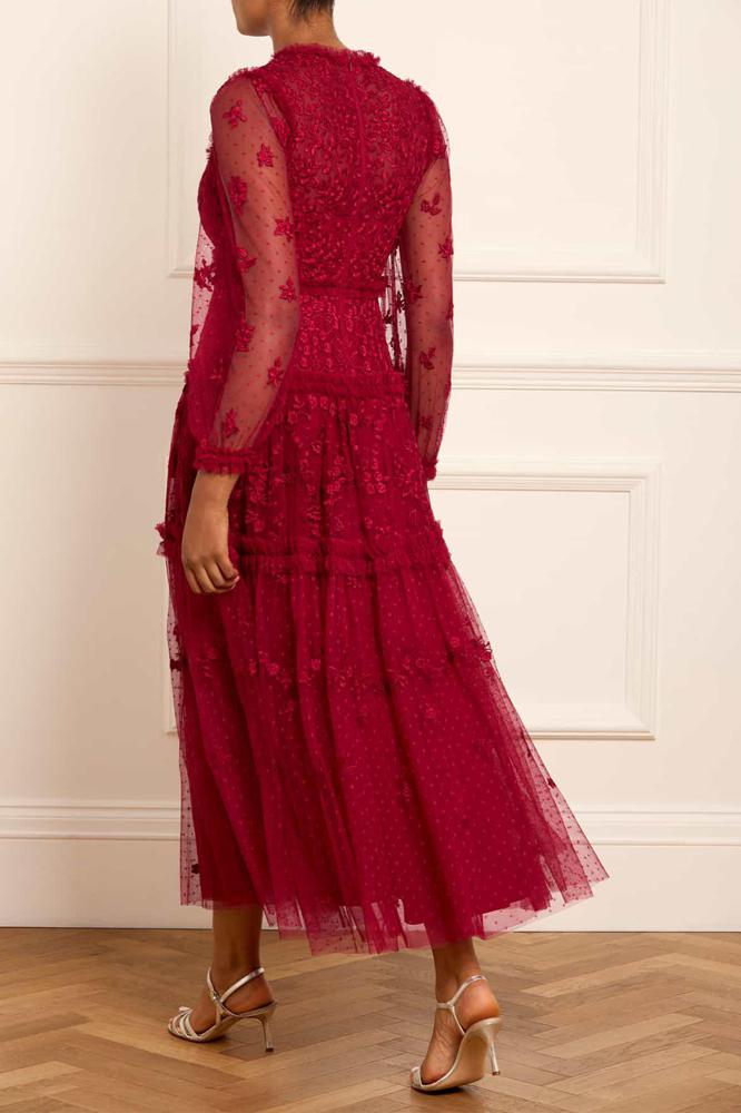 Needle & Thread CYBER SALE Autumn Lace Long Sleeve Ankle Gown - red