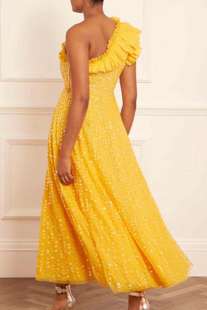 Needle & Thread CYBER SALE Raindrop One-Shoulder Ankle Gown - yellow