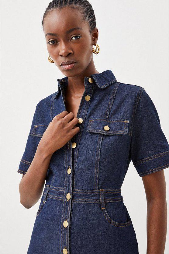 Karen Millen UK SALE Denim Maxi Shirt Dress - indigo
