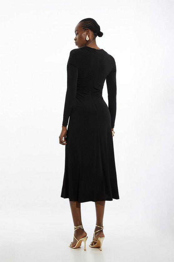 Karen Millen UK SALE Ruched Jersey Crepe Midi Dress - black