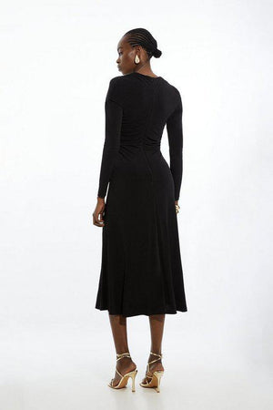 Karen Millen UK SALE Ruched Jersey Crepe Midi Dress - black