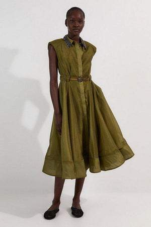 Karen Millen UK SALE Organdie Shirt Dress With Crystal Embellished Belt