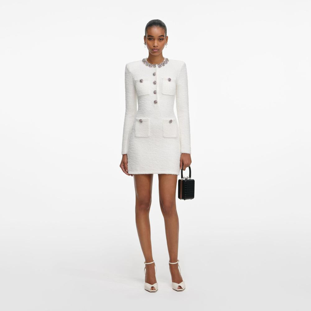 SP VIP PRICE Cream Crystal Trim Knit Mini Dress