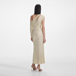 SELF PORTRAIT SS25 VIP PRICE Yellow Rhinestone Gathered Midi Dress