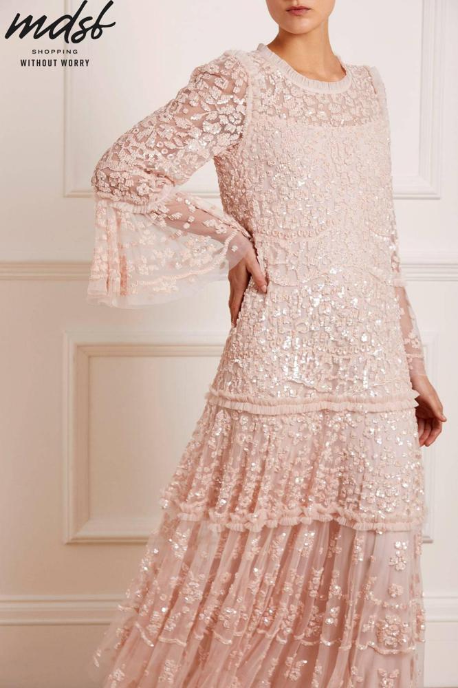 Needle & Thread CHRISTMAS SALE Annie Sequin Tiered Ankle Gown - pink