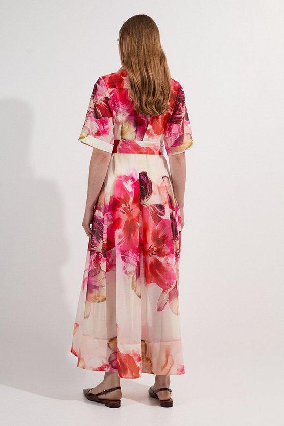 Karen Millen UK SALE Petite Floral Organdie Woven Midi Shirt Dress