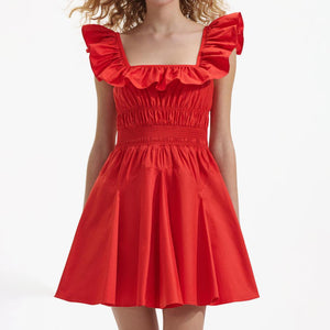 SELF PORTRAIT BLACK FRIDAY SALE Red Cotton Ruffle Mini Dress