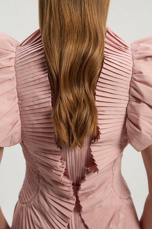 Karen Millen UK SALE Pleated Ruffle Sleeve Woven Top - blush