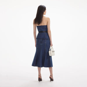 SELF PORTRAIT SS24 Denim Bandeau Midi Dress