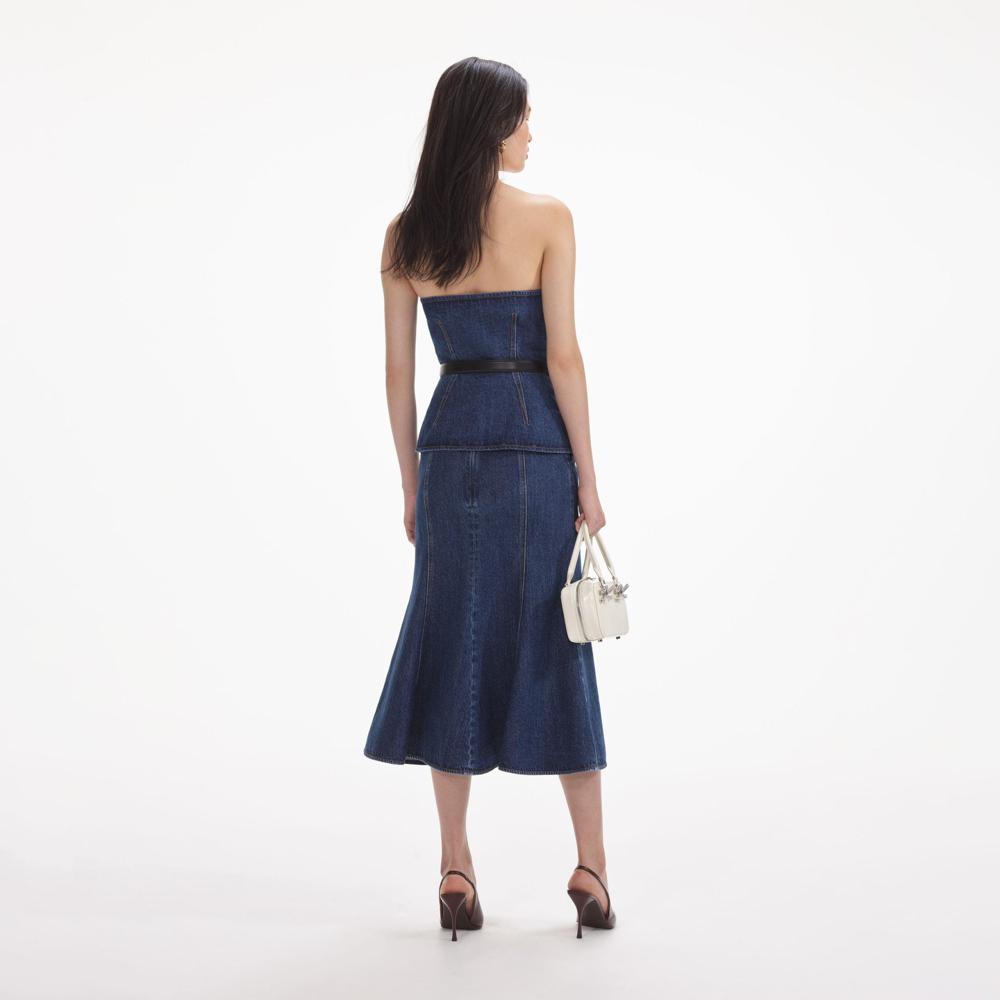 SELF PORTRAIT VIP SS24 Denim Bandeau Midi Dress