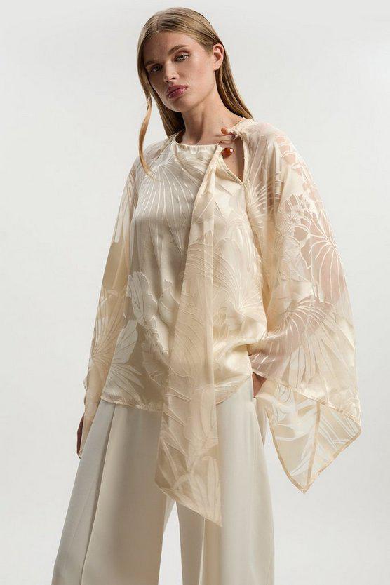 Karen Millen UK SALE Devoure Flared Sleeve Woven Blouse With Trim Detail